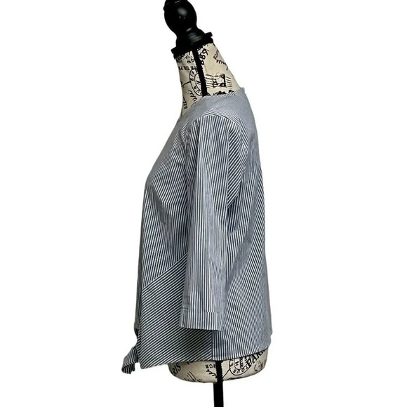 J Jill Womens Blue White Striped Boxy Lightweight Beach XS Modest 3/4 Sleeve - Picture 3 of 9